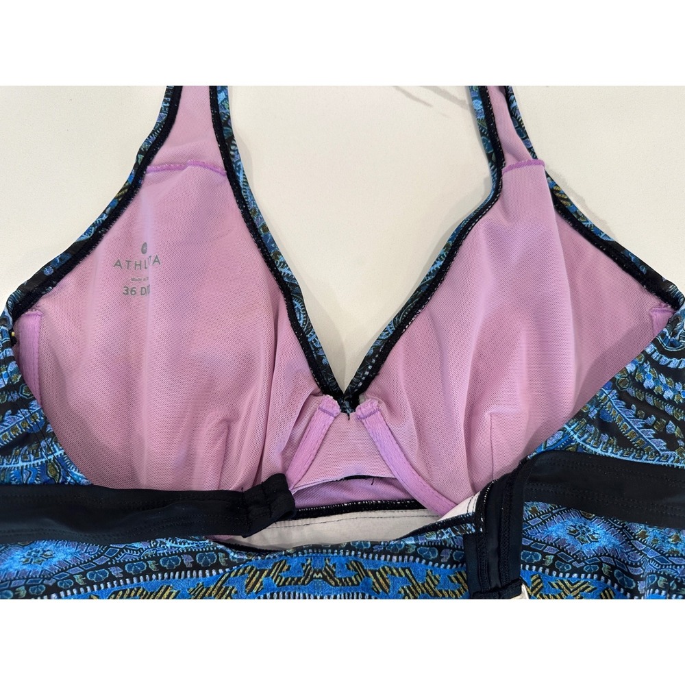 Athleta Tankini Swimsuit Two Piece Set 36 D/DD Large Blue Paisley Halter Mandala - Picture 7 of 16